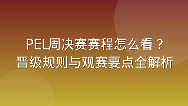 PEL周决赛赛程怎么看?晋级规则与观赛要点全解析